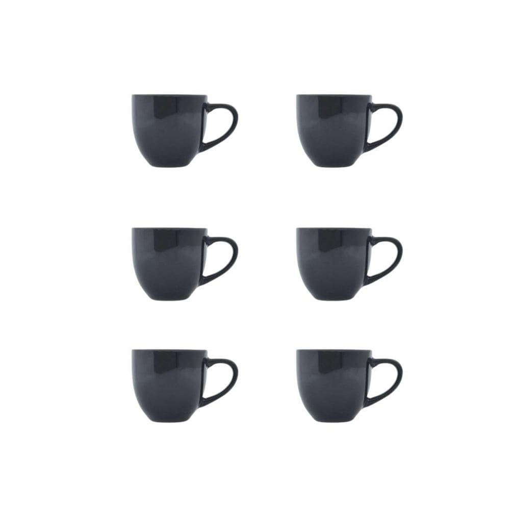 Kit 6 Xicaras Ceramica De Cha Preta 170Ml Com Suporte