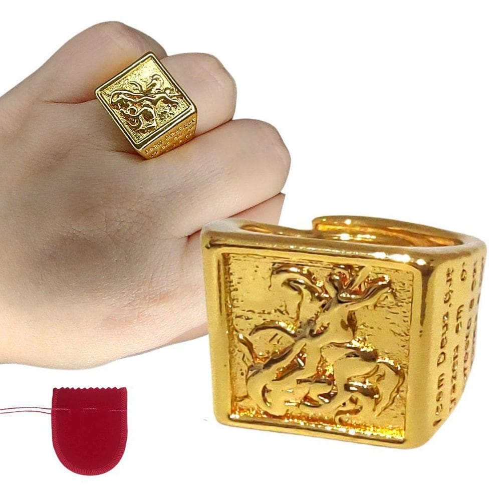 Anel Grande São Jorge Guerreiro Banhado A Ouro Ajustável