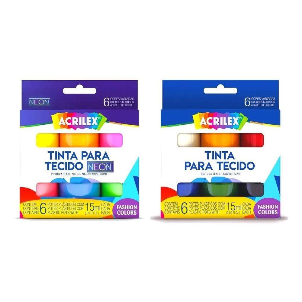 Kit Tinta Para Tecido Acrilex Fashion Colors 12 Cores 15Ml