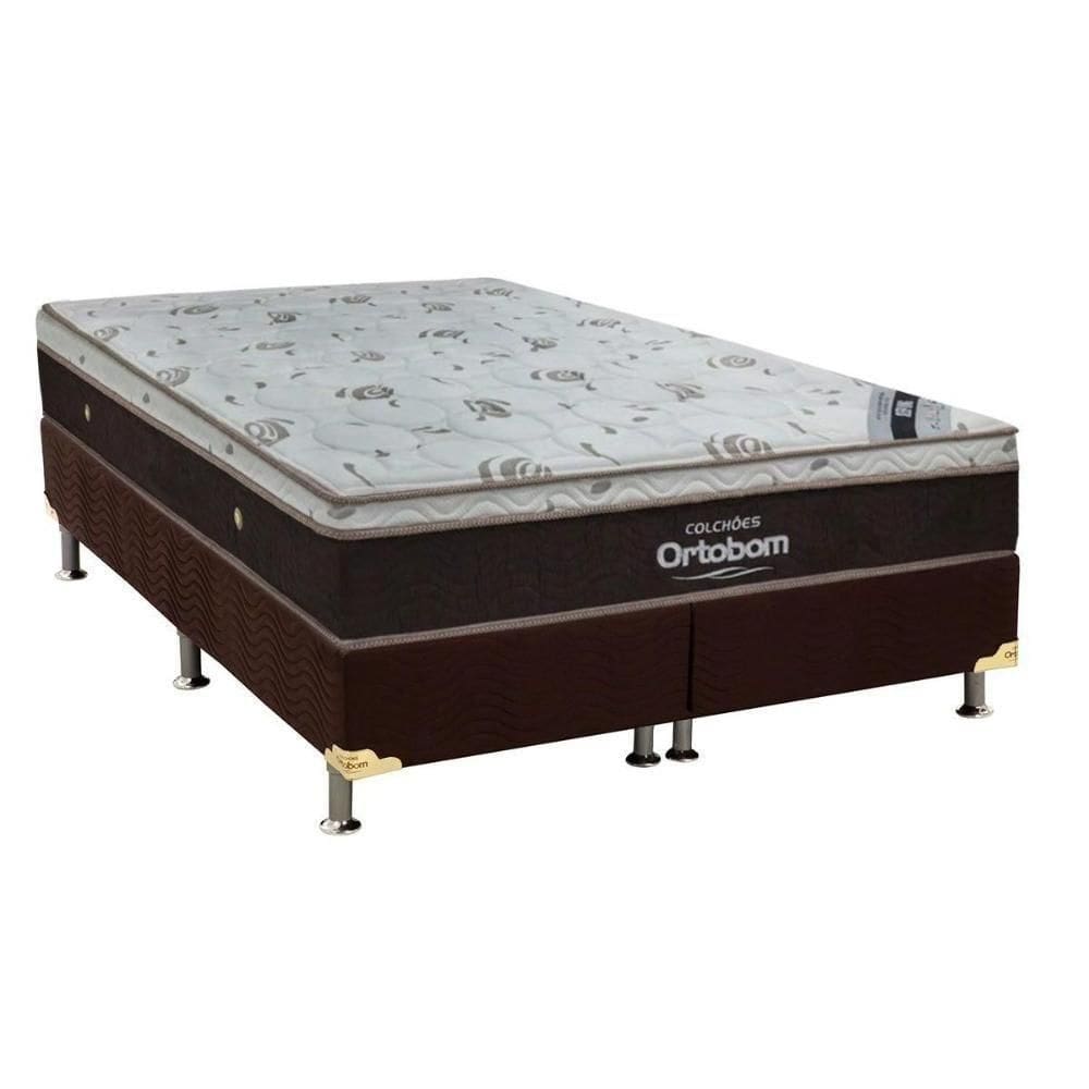 Cama Box Queen: Colchão Molas Ensacadas Ortobom Sleep King Látex + Base Crc Suede Brown (158x198)