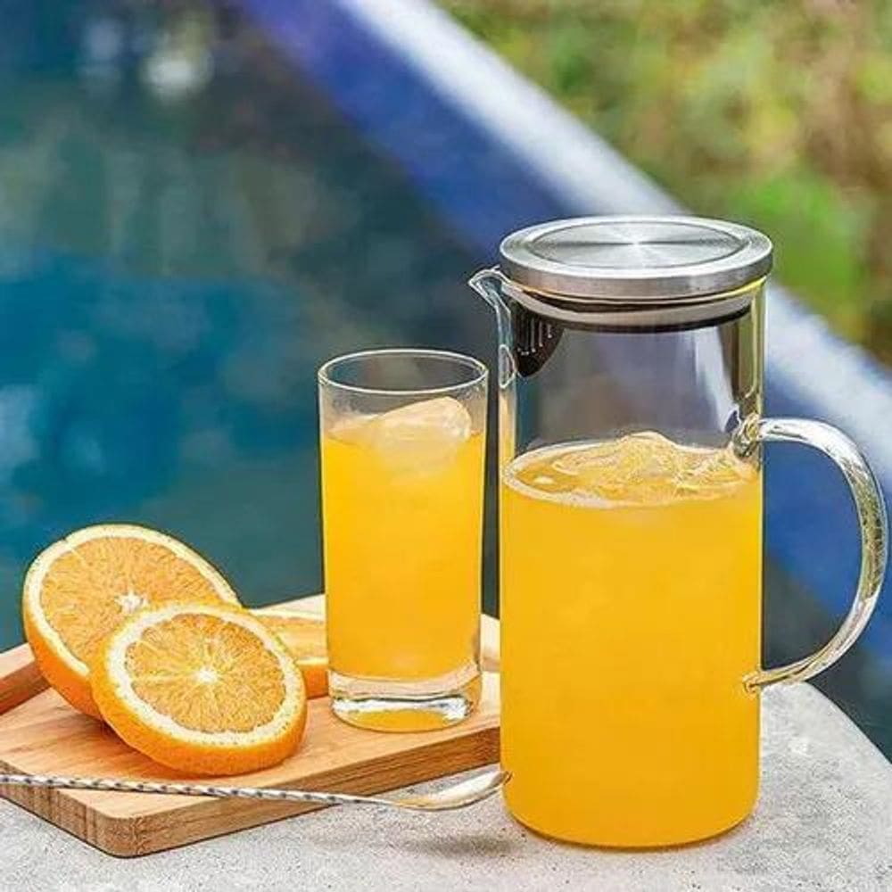 2X Jarra Vidro Borossilicato 1,5L Tampa Inox Resistente Cor