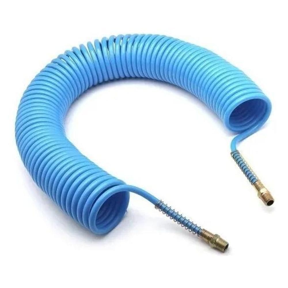 2X Mangueira Espiral Em Nylon Azul 15 Mts Rosca 1/4 Macho