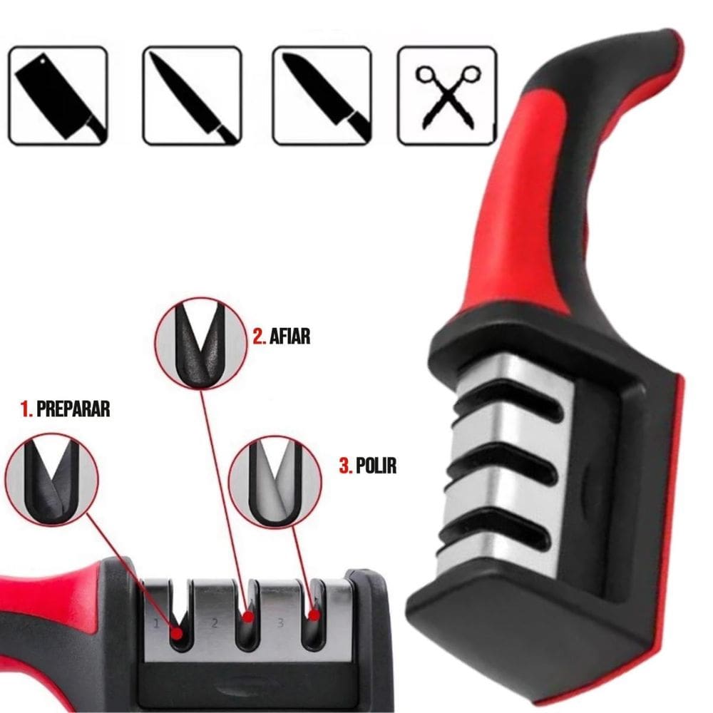 Amolador Facas 3 Opções Design Ergonômico