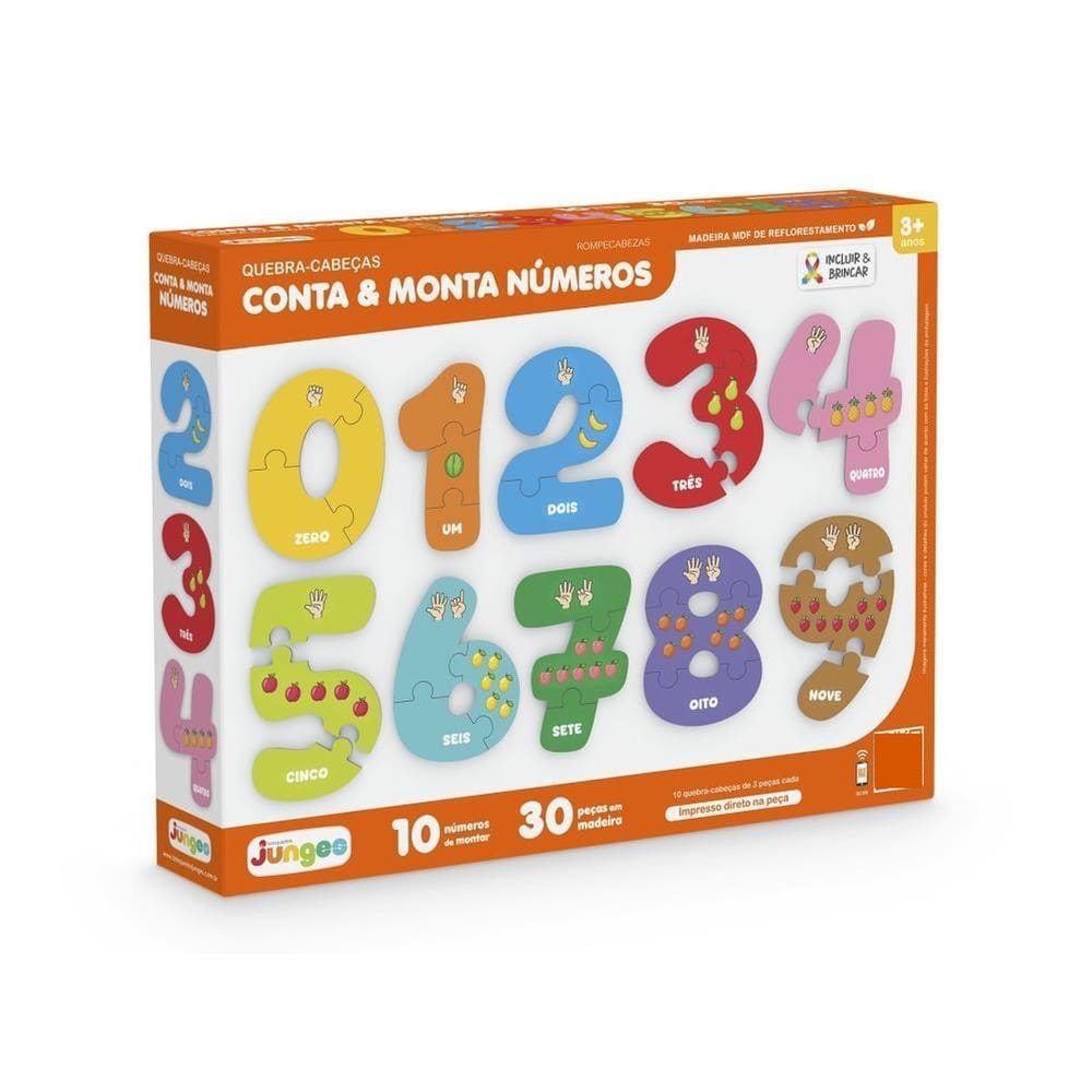 Quebra Cabeça Infantil Conta E Monta Números Em Madeira - Junges 390