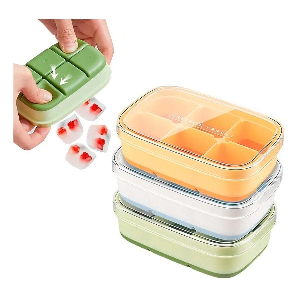 2X Kit 3 Mini Formas Gelo Silicone Papinha Temperos Tampa