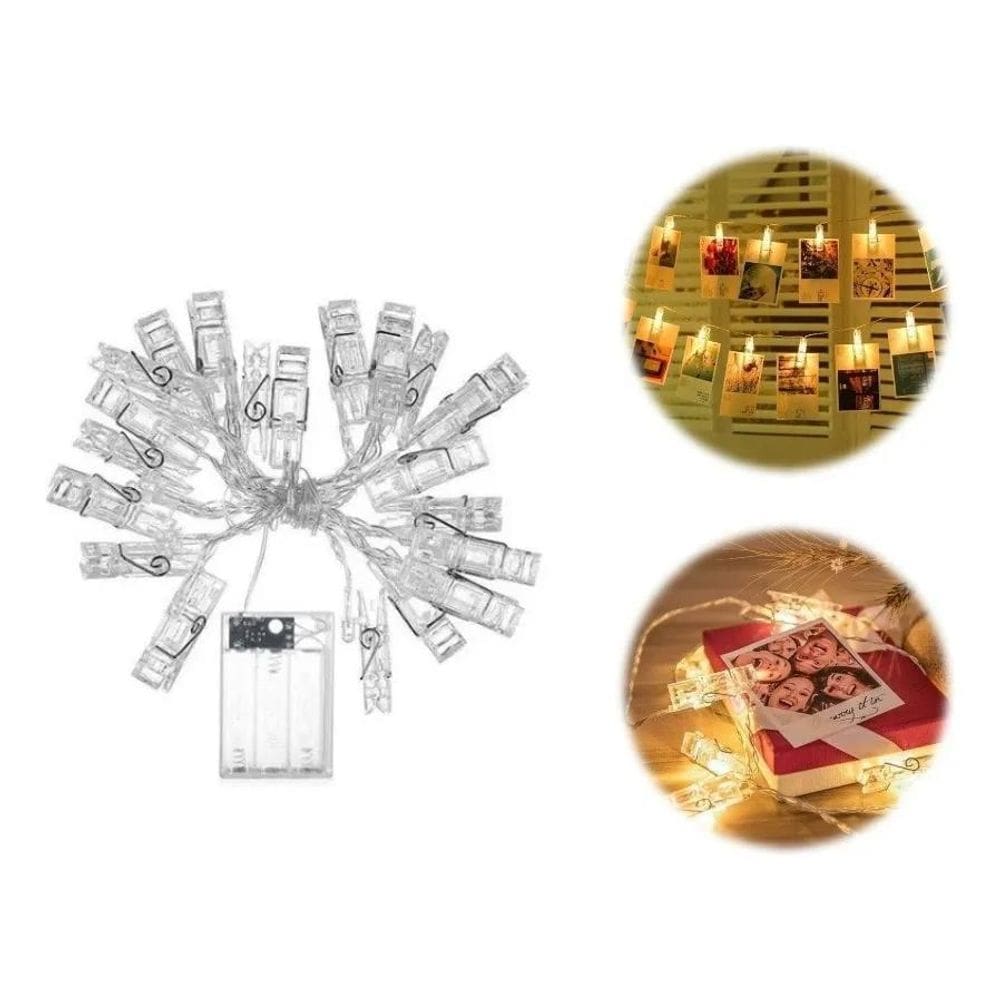 3X Cordão Varal De Led Pregador 10 Fotos Branco Quente Foto