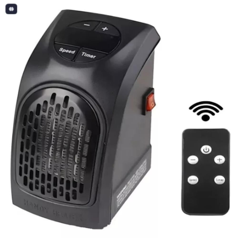 Aquecedor De Ambiente Eletrico Digital Temporizador Mini Portatil Ecologico Com Controle Remoto 400watts Ventilador Escr