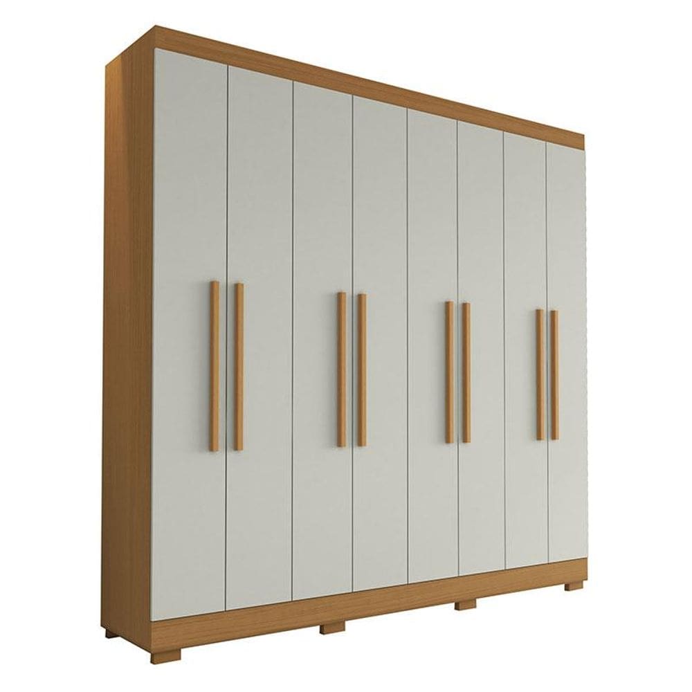 Guarda Roupa Casal Porto 8 Portas 4 Gavetas Freijó Baunilha - Aramóveis