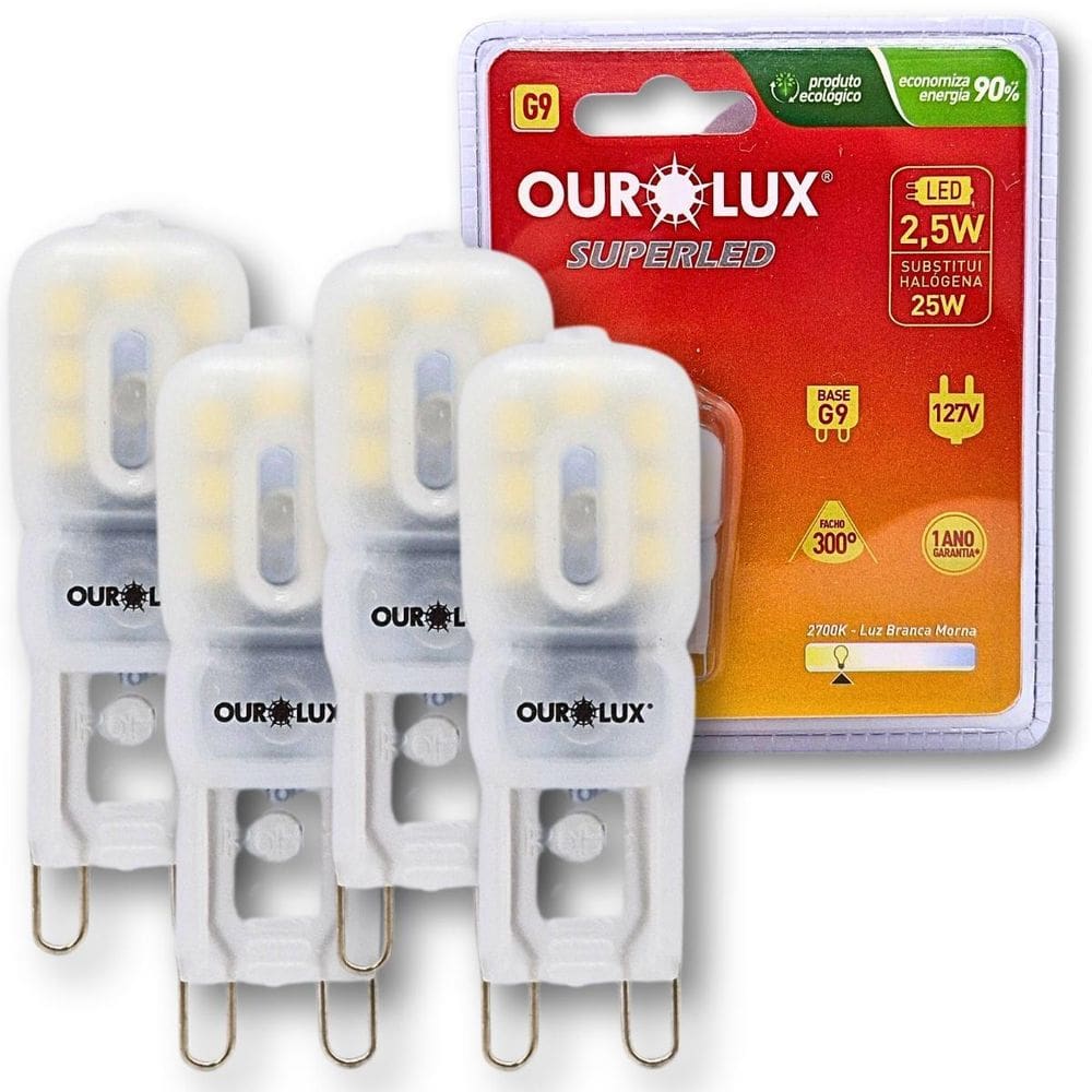 Kit 4 Lâmpada Led Bipino 2,5W G9 2700K Branco Quente Ourolux