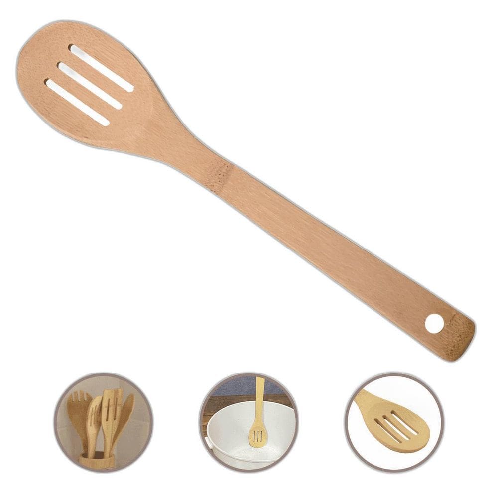 Colher Vazada Bambu 30Cm Orgânica Natural Cozimento Arroz