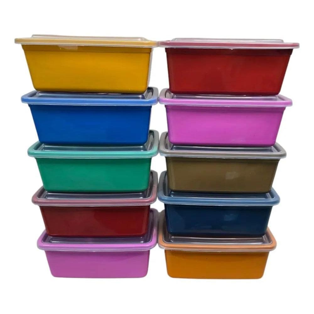 3X Jogo De 10 Potes Plástico 1300Ml, Cores Com Tamp