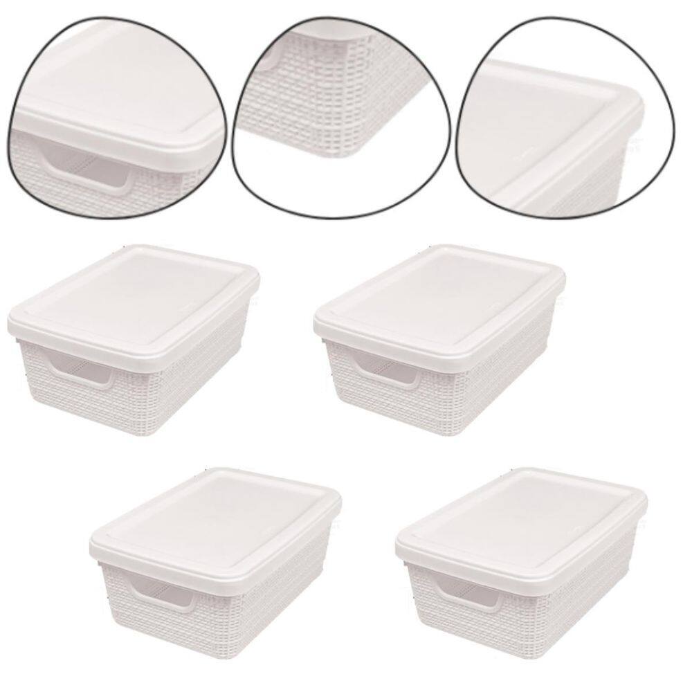 Kit 4 Caixa Organizadora Juta 5 Lts Tampa Jaguar Cor Bege