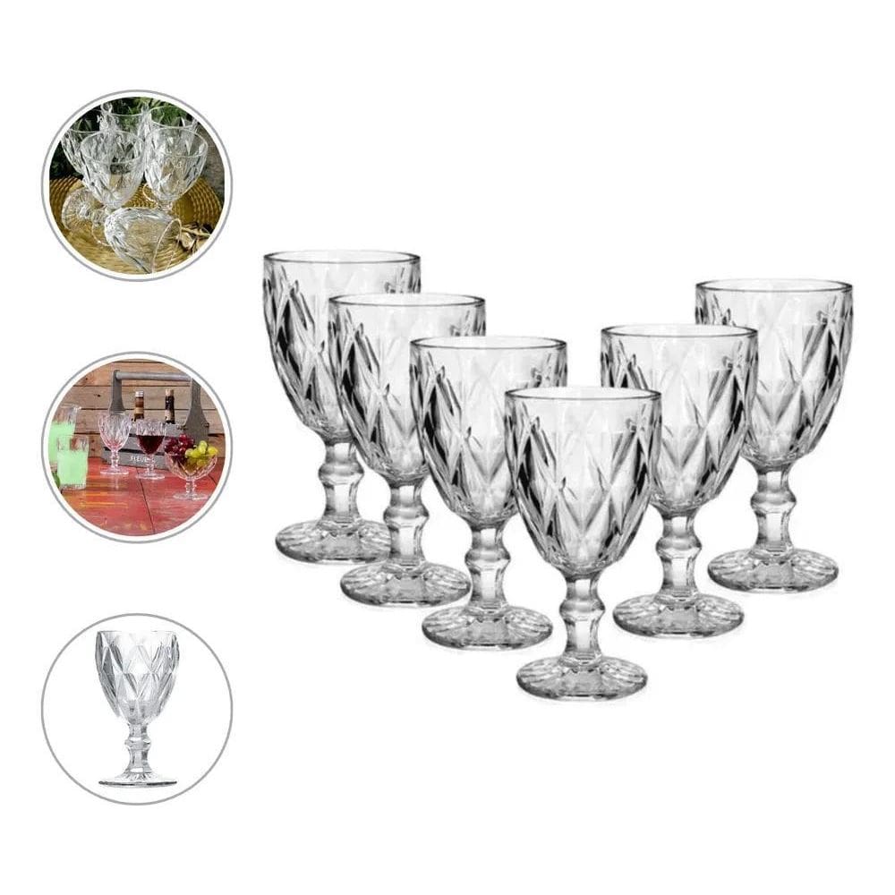 2X Jogo De Taças Diamante 260Ml Vidro Transparente