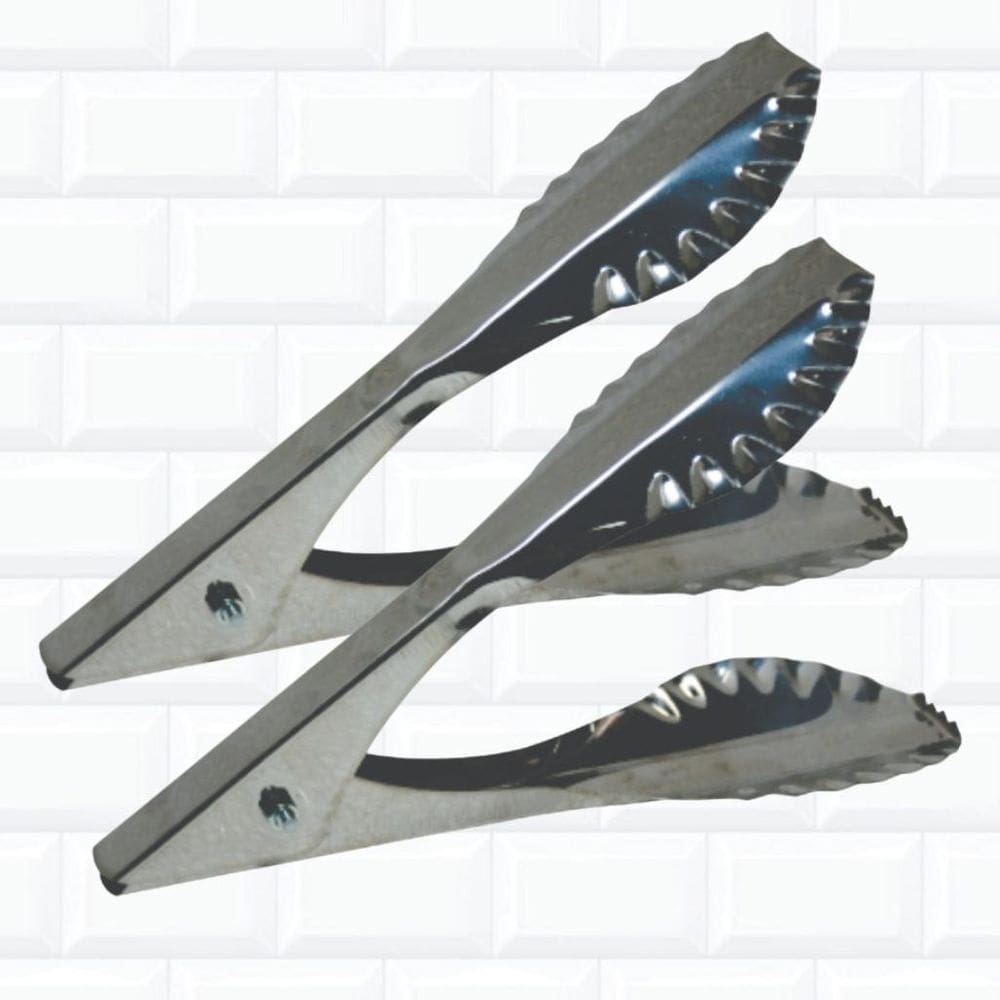 Kit 2 Pegador De Pão Francês Buffet Salada Com Mola Em Inox