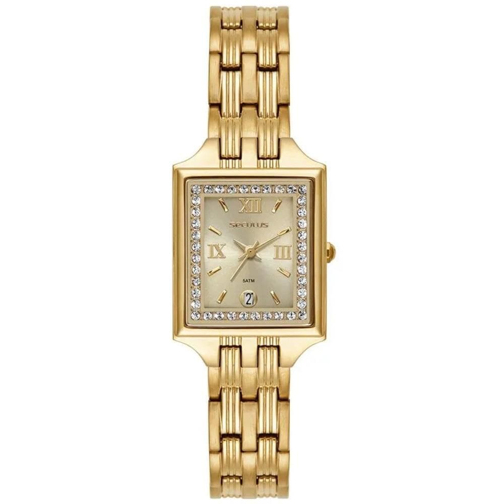 Relógio Seculus Feminino Ref: 44288lpsvda1 Retangular Aço Dourado