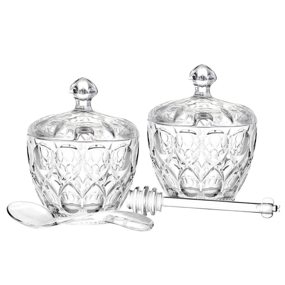 Conjunto Açucareiro E Meleira Vidro Elegante Dosador Madrid