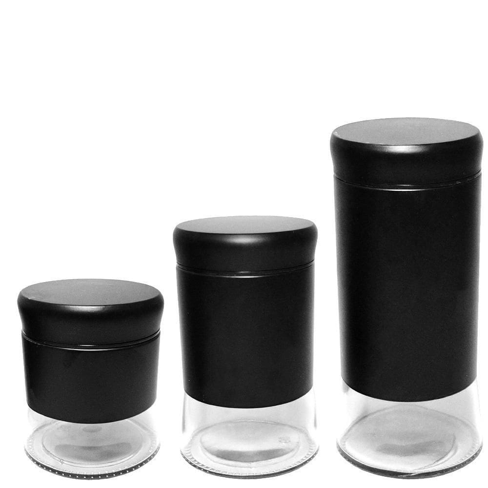 Conj. 3 Potes Vidro/Inox Herméticos Black Facile