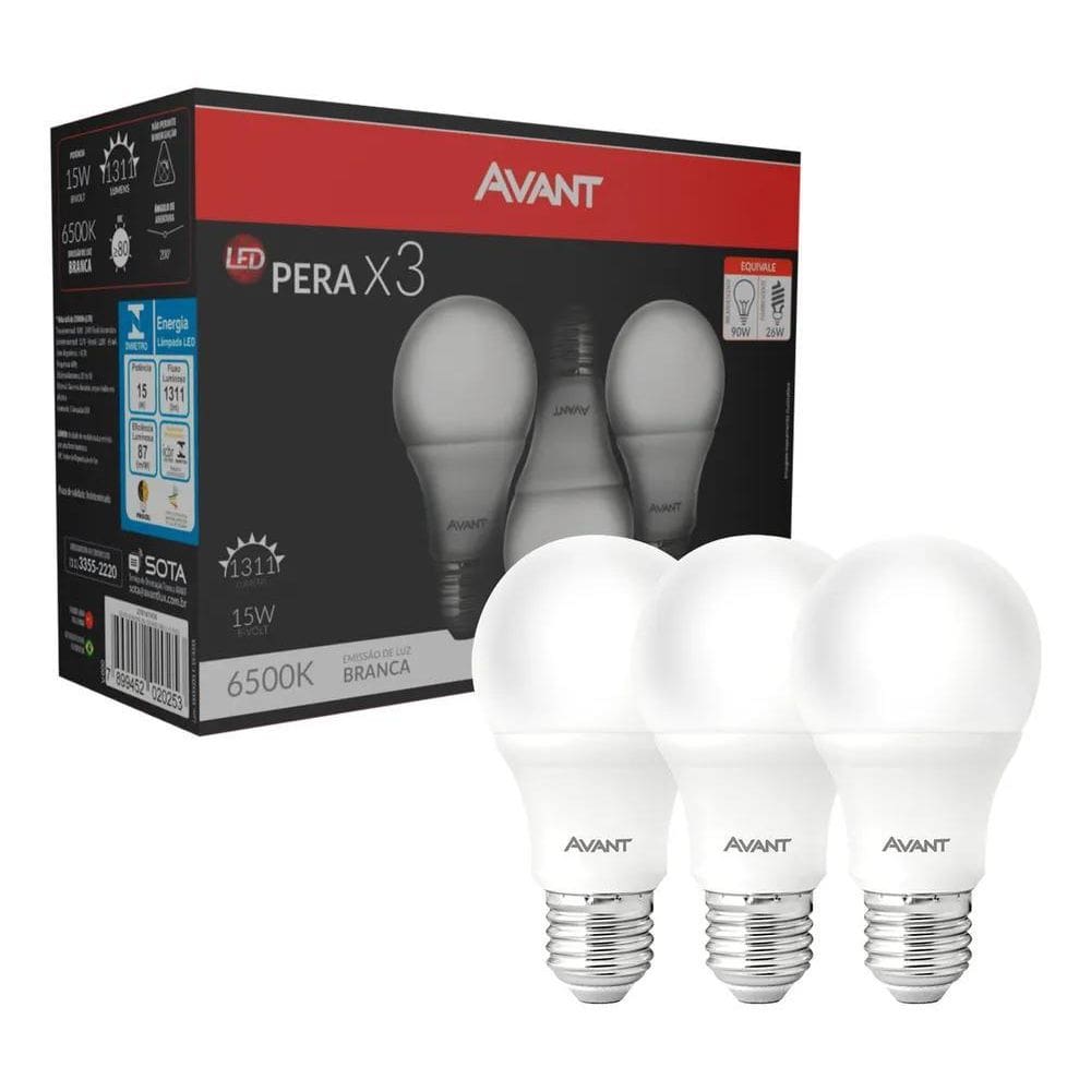 2X Kit 3 Lâmpada Led Avant Pera 15 W Branco-Frio