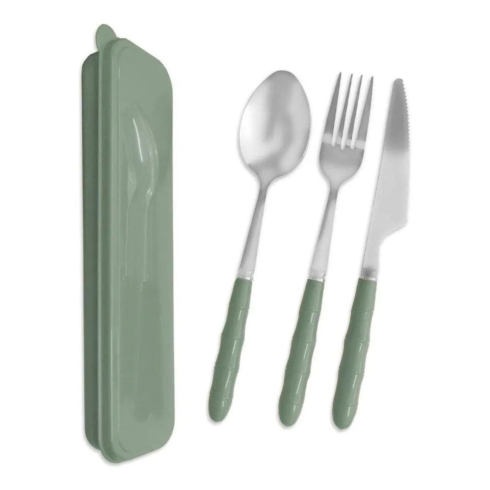 Kit Jogo De Talheres Inox 3 Peças Com Estojo Para Marmita