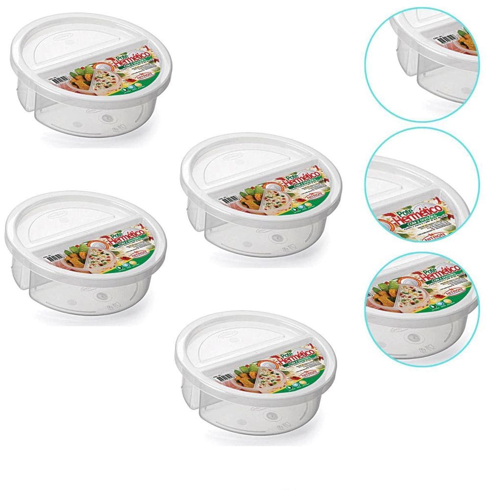 Kit 4 Pote Para Alimentos Redondo Com 2 Divisões 720Ml