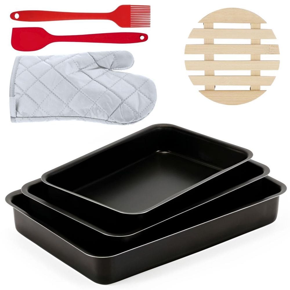 Assadeira 3 Pçs + Espátula + Descanso Panela + Luva + Pincel