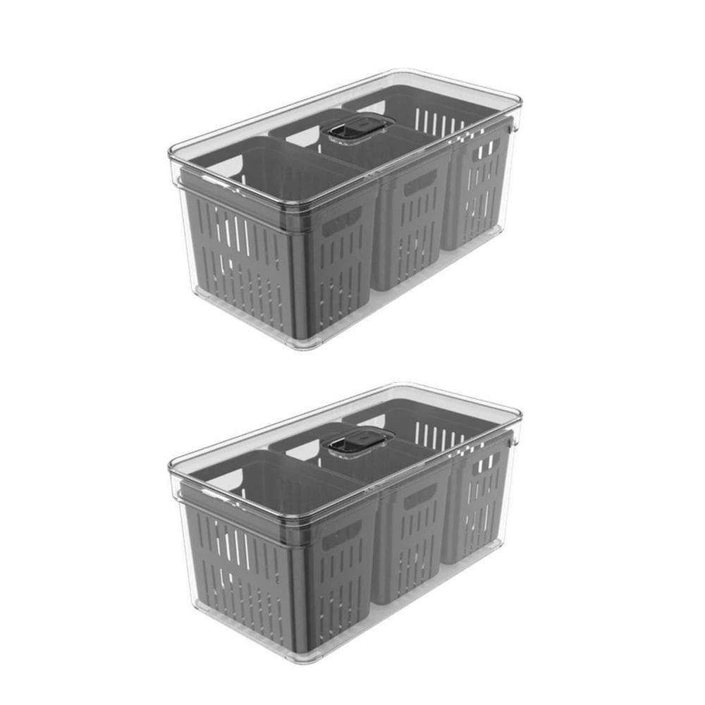 Kit 2 Organizador De Geladeira Cesto C/Divisórias Clearfresh