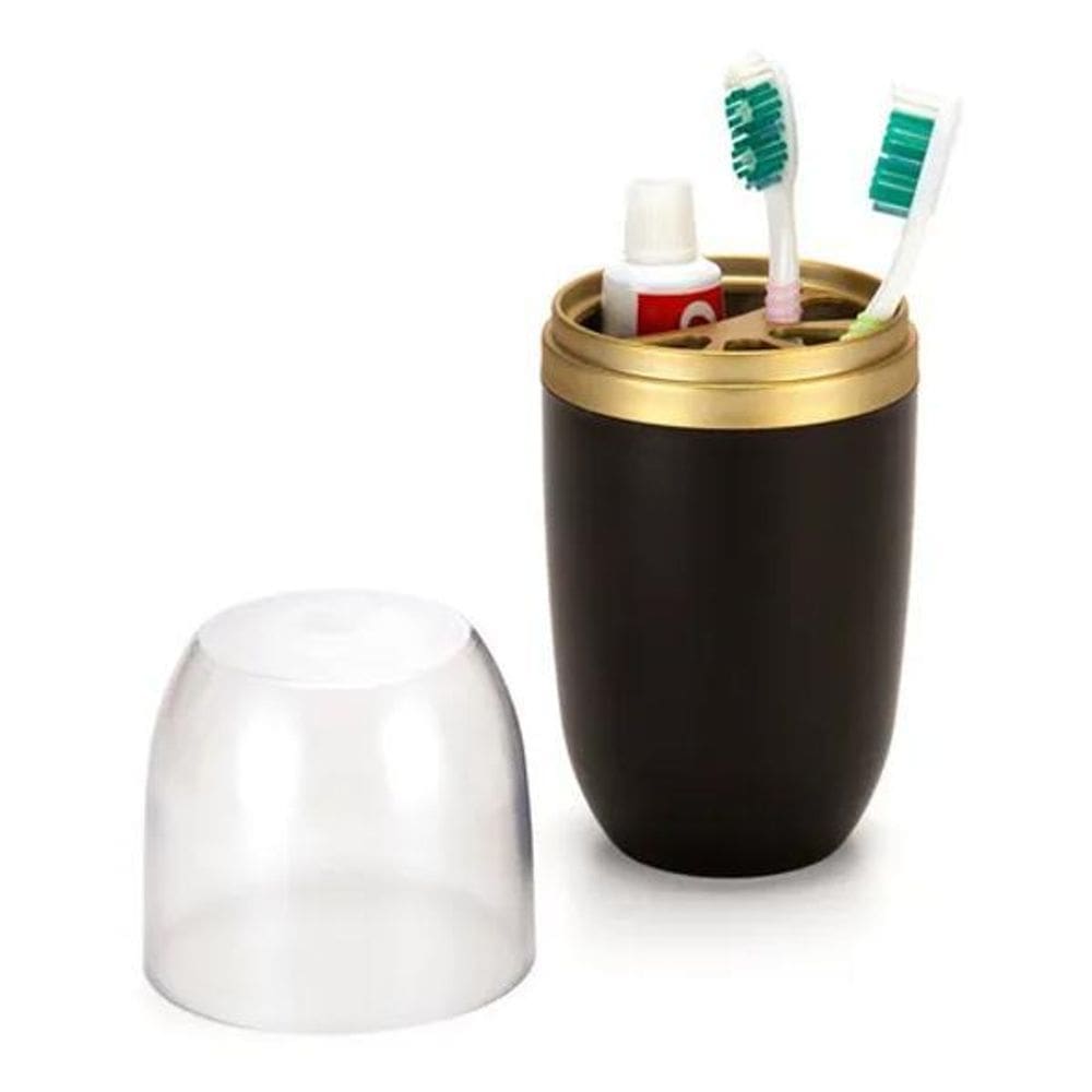 3X Porta Escovas Pasta Creme De Dente Preto Dourado Com Tamp
