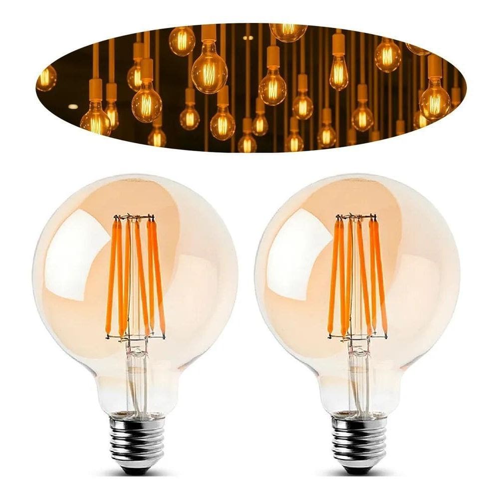2X Kit 2 Lâmpada Filamento Led G80 Vintage Âmbar Branco Quen