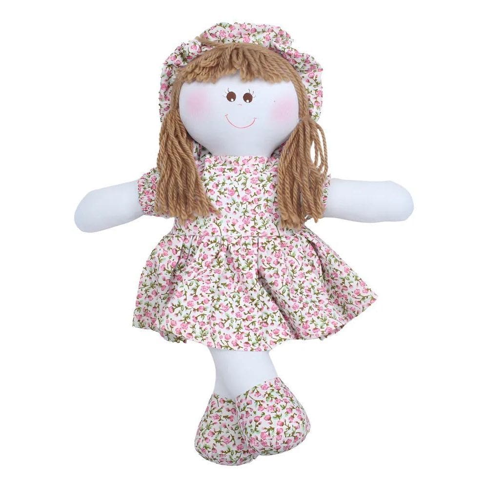 Boneca De Pano 30Cm Vestido E Chapéu Com Estampas Flor Rosa