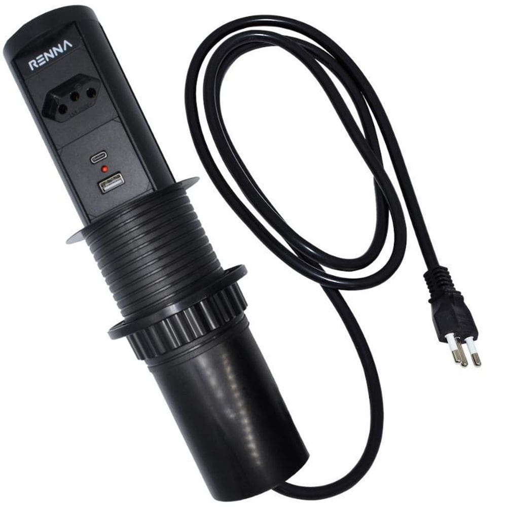 Torre Tomada Automática Indução Wireless 1 T + 2 Usb Preta