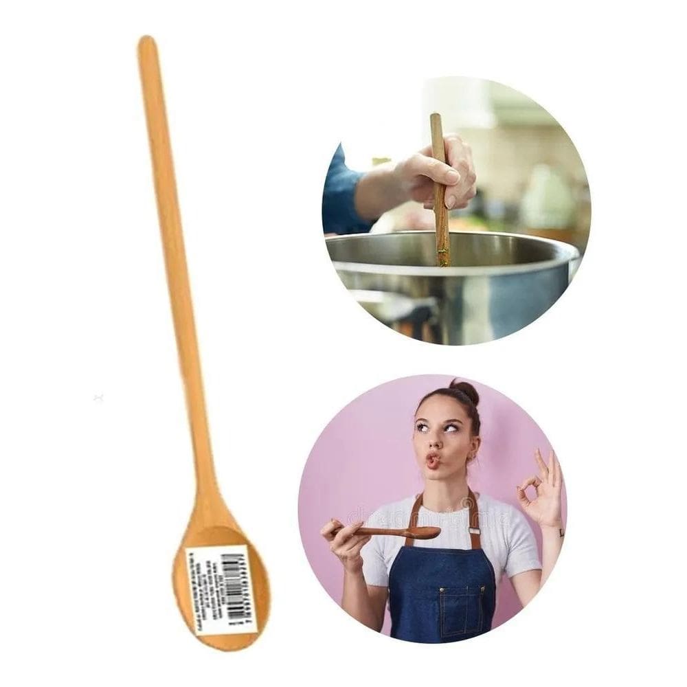 2X Colher De Pau Madeira Oval Tamanho Grande 38Cm Clássica C