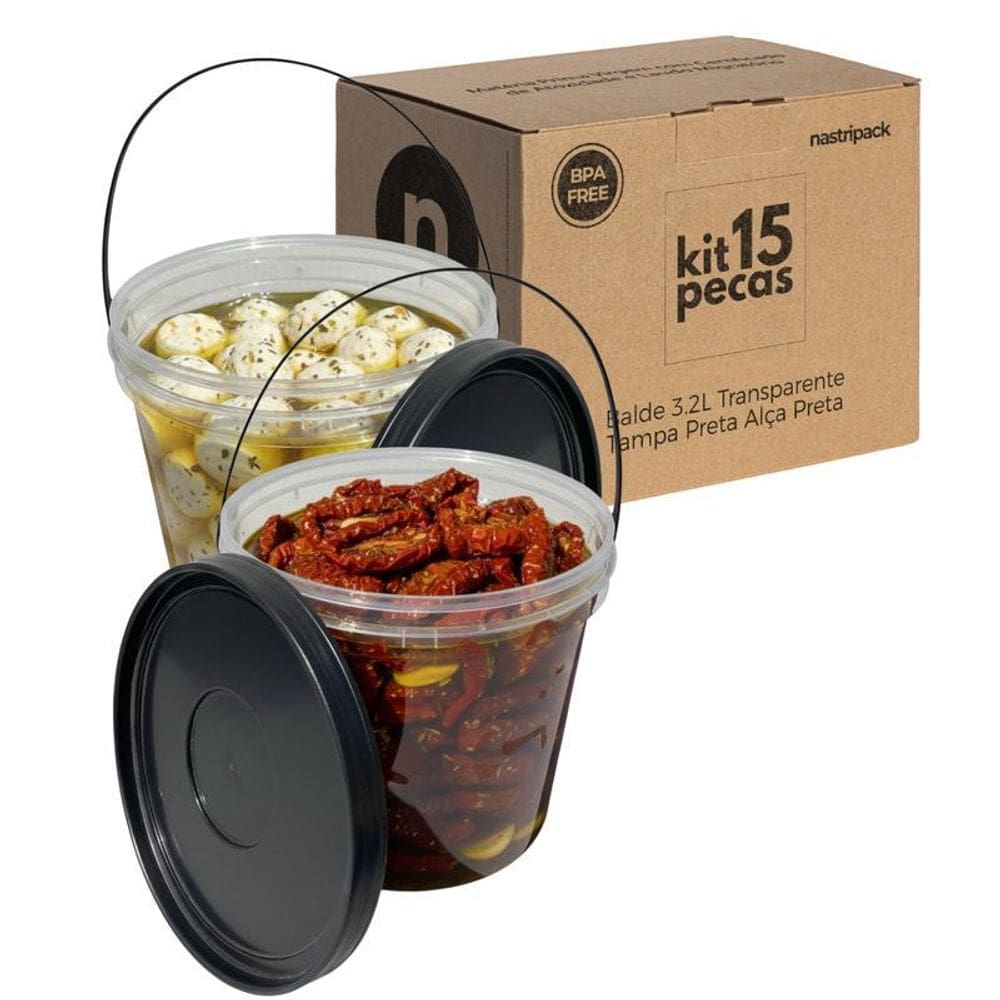 Balde 3.2L Tampa Preta Para Agua Com - 15 Pçs