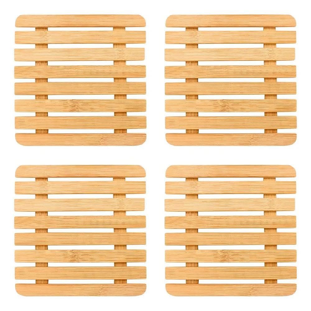10X Kit 4 Descanso De Panela De Bambu Quadrado De Mesa Cozi