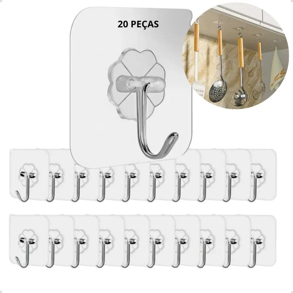 Kit 20 Gancho Inox Suporte Parede Cabide Pendura Vassoura