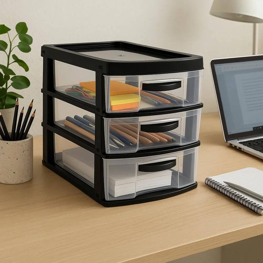 2X Gaveteiro Organizador Plástico 3 Gavetas Multiúso Escrito