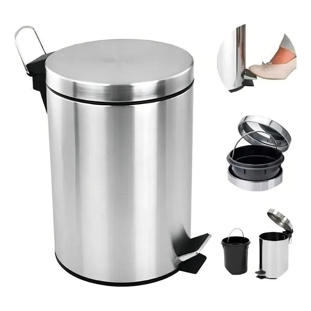 Lixeira Cesto De Inox Banheiro Cozinha 8 Litros Com Pedal Co