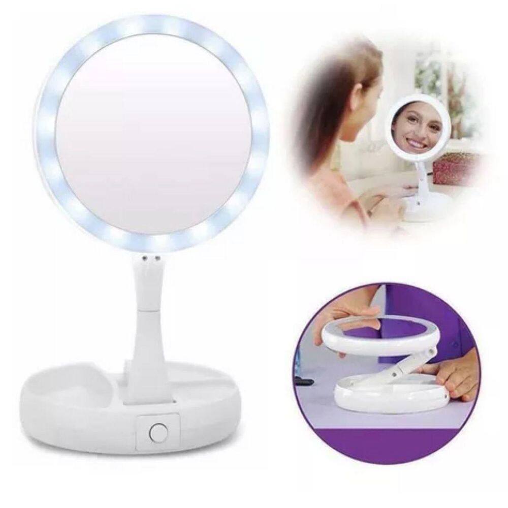Espelho Camarim Luz Led Usb Mesa Portátil Aumento