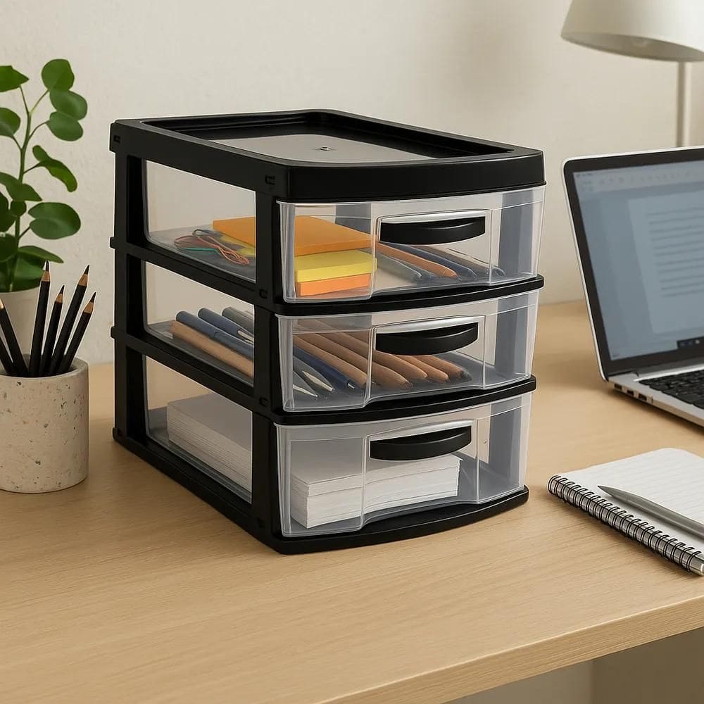 2X Gaveteiro Organizador Plástico 3 Gavetas Multiúso Escrito