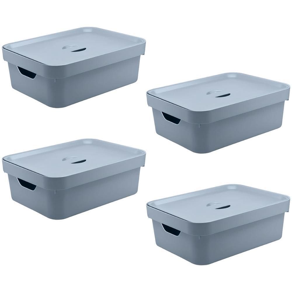 4X Caixa Plastica Multiuso Organizadora 10,5L Ou Cube Azul