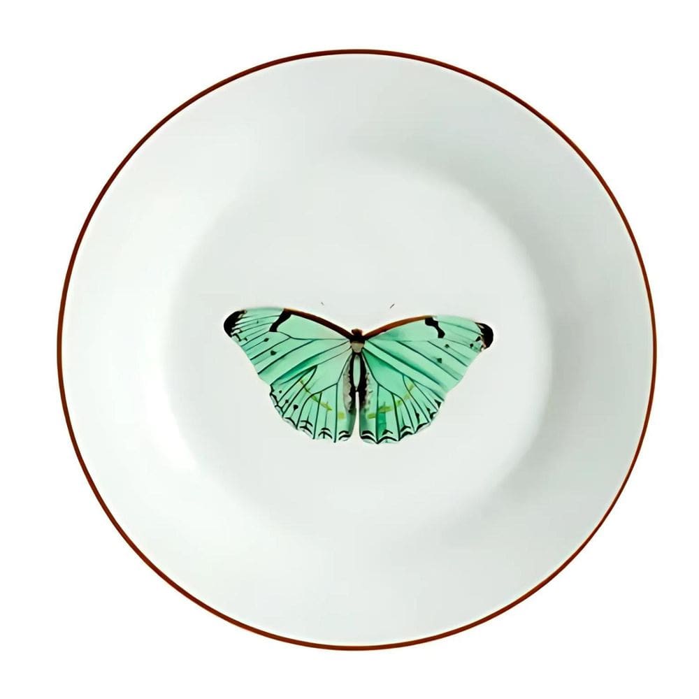 Prato De Sobremesa 19Cm Borboleta Porcelana Decorada Luxo