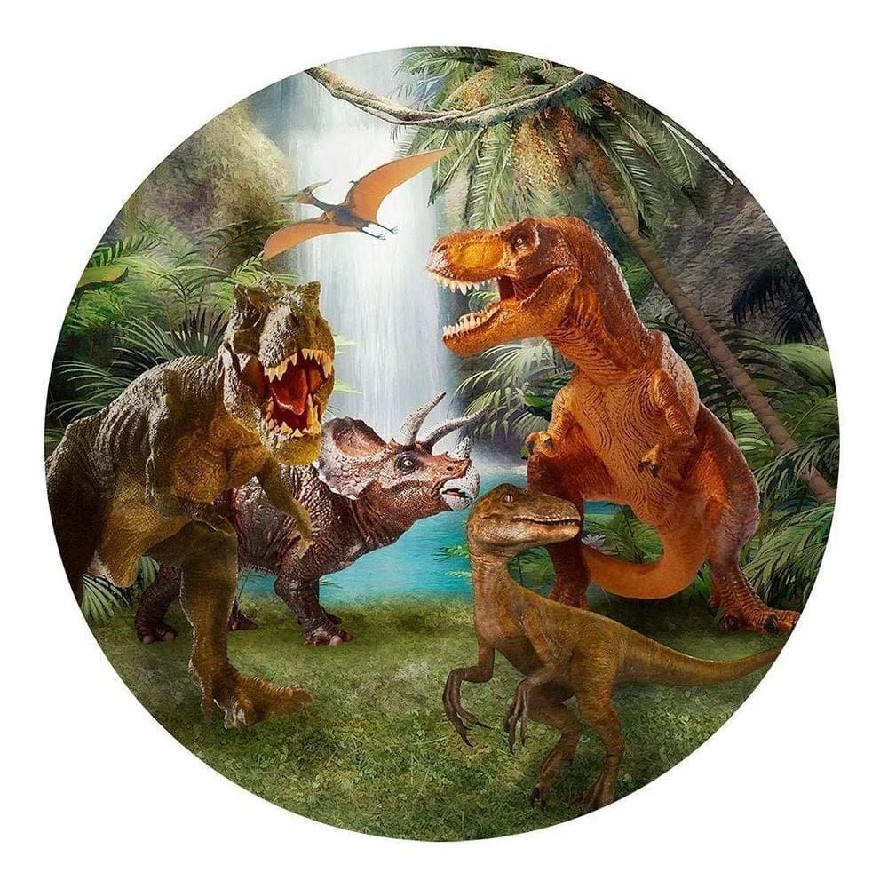 Painel Festa Redondo Sublimado 3D Tecido C/Elástico Dinossau