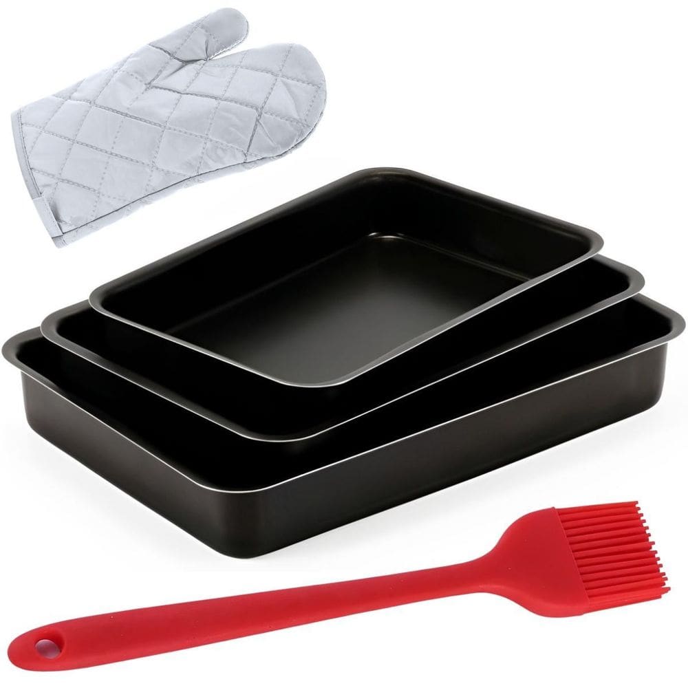 Jogo De Assadeira Alta 3 Peças Antiaderentes + Luva + Pincel