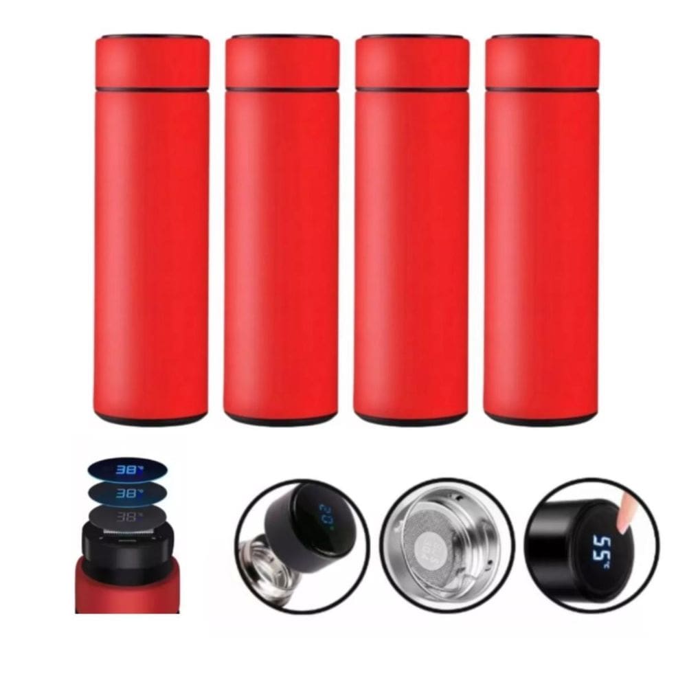 Kit 4 Garrafas Térmicas Aço Inox Termômetro Led Digital