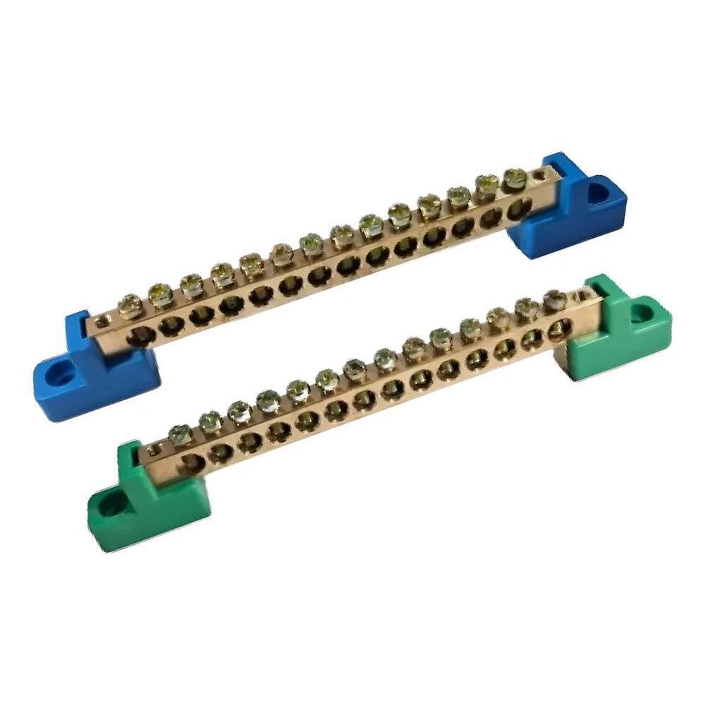 Kit Barramento 1 Neutro E 1 Terra 14 Vias Furos Triar Cor Az