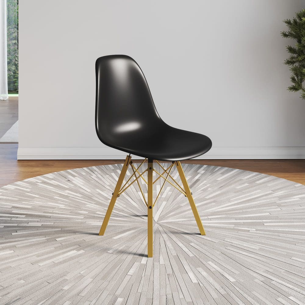 Cadeira Eames Tubo Ferro Dourado Assento Preto