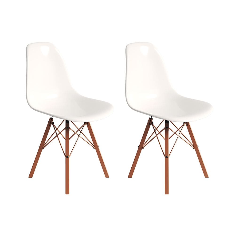 Conjunto 2 Cadeiras Eames Design Moderno Tubo de Ferro Cobre Assento Branco