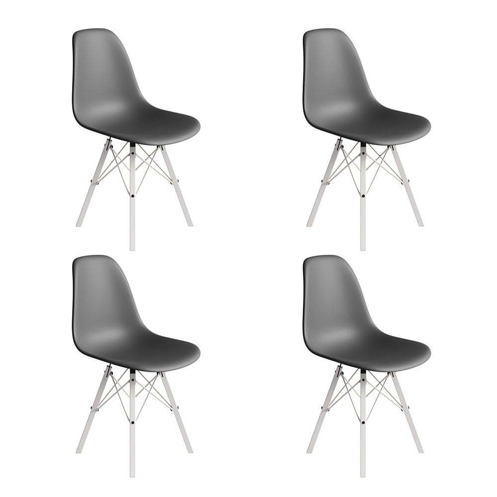 Conjunto 4 Cadeiras Eames Estilo Moderno em Ferro Branco com Assento Cinza