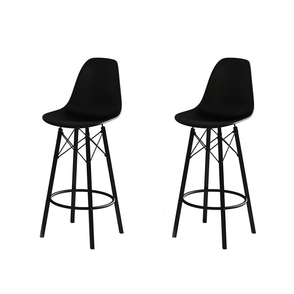 Conjunto 2 Banquetas Eames Design Moderno Tubo de Ferro Preto Assento Preto