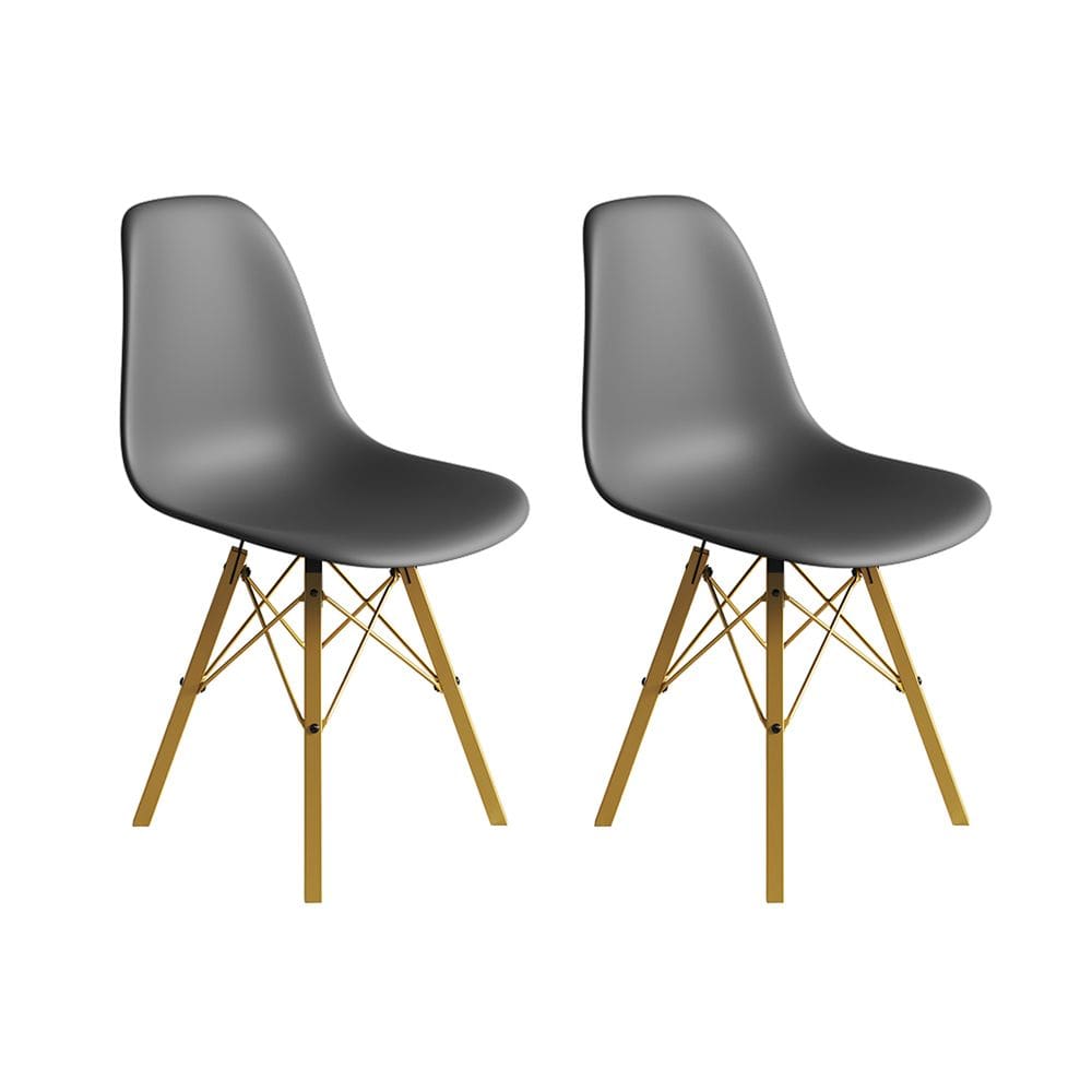 Conjunto 2 Cadeiras Eames Estilo Moderno em Ferro Dourado com Assento Cinza