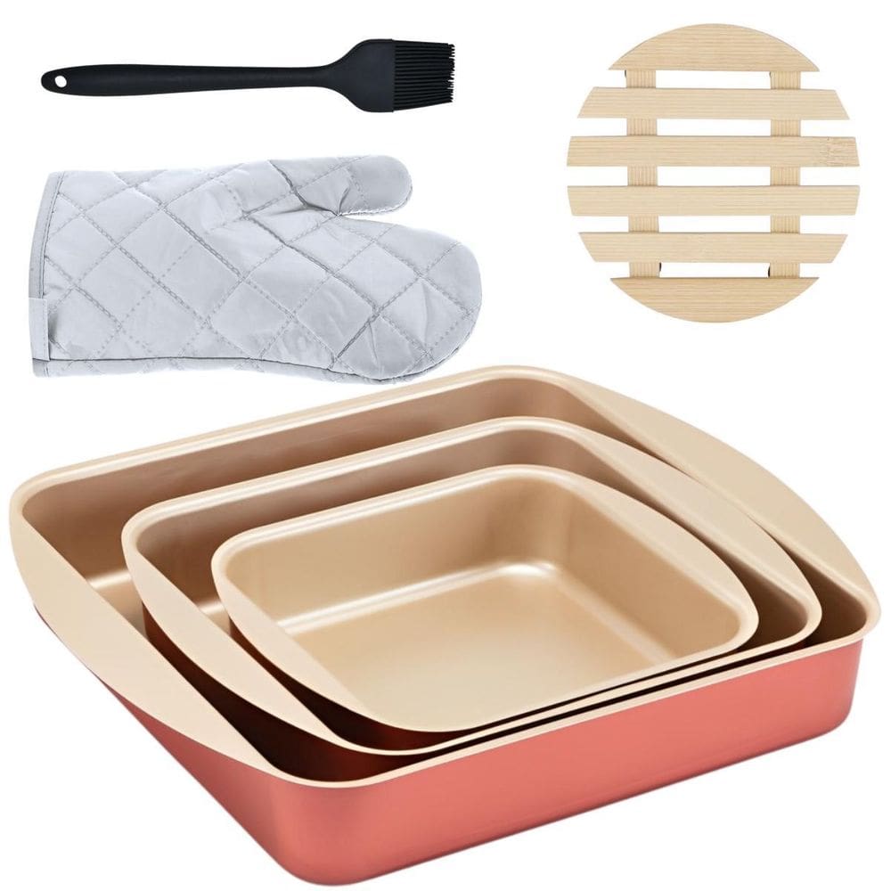 Assadeira 03 Pçs + Luva + Descanso Panela + Pincel +Espátula